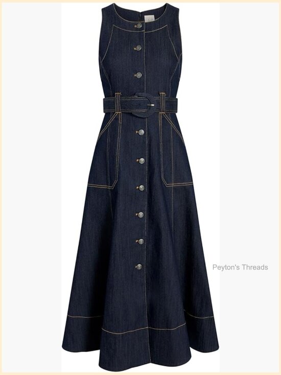 Dresses & Skirts - Sleeveless High Neck Midi Dress with Belted Utility Pockets